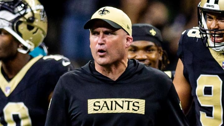 New Orleans Saints interim head coach Darren Rizzi reacts to a play.