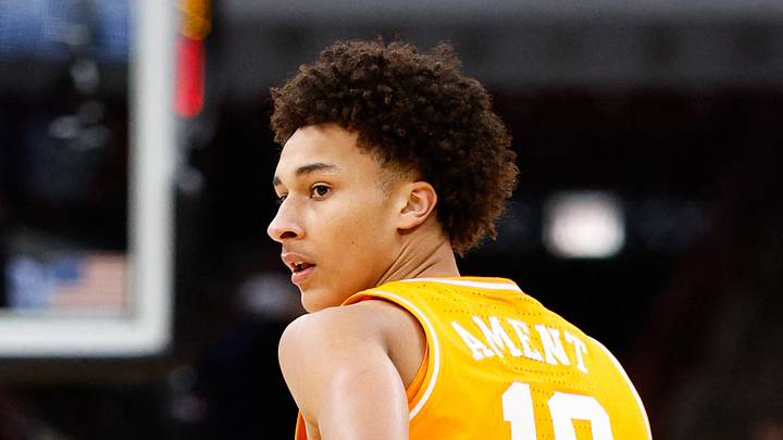 Tennessee Volunteers forward Nate Ament (10) looks on in the second half against the Iowa State Cyclones during a Sweet Sixteen game of the Midwest Regional of the men's 2026 NCAA Tournament at United Center on March 27, 2026.