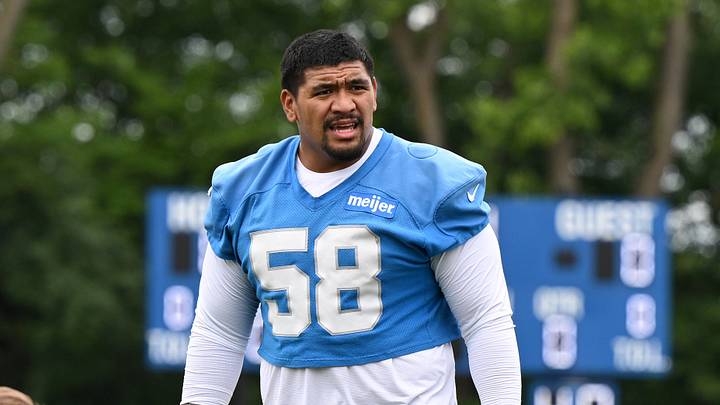 Jun 17, 2026; Detroit, MI, USA; Detroit Lions offensive tackle Penei Sewell (58) grabs his helmet to walk to his practice station after finishing stretching during the Detroit Lions veteran’s minicamp at the Allen Park Training Facility. Mandatory Credit: Lon Horwedel-Imagn Images Jun 17, 2026; Detroit, MI, USA; Detroit Lions offensive tackle Penei Sewell (58) grabs his helmet to walk to his practice station after finishing stretching during the Detroit Lions veteran’s minicamp at the Allen Park Training Facility. Mandatory Credit: Lon Horwedel-Imagn Images