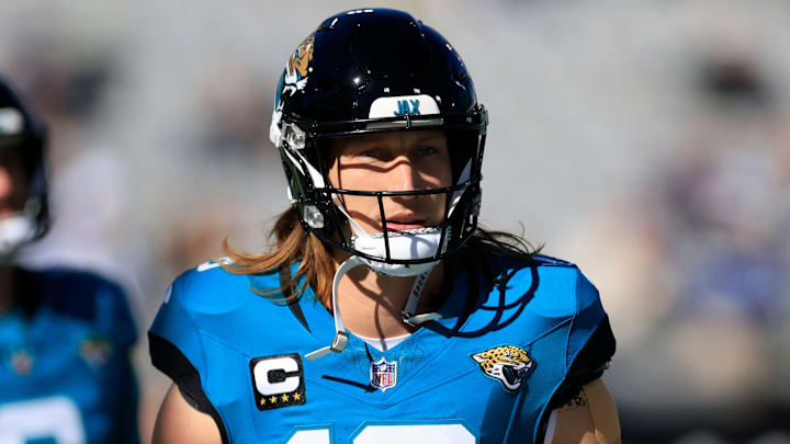 Jacksonville Jaguars quarterback Trevor Lawrence (16) gives a thumbs up before an NFL football matchup Sunday, Dec. 1, 2024 at EverBank Stadium in Jacksonville, Fla. [Corey Perrine/Florida Times-Union]