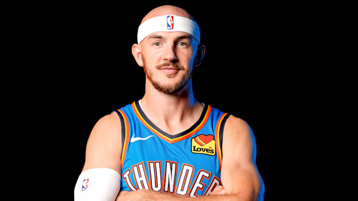 Alex Caruso is pictured during the Thunder media day at the Paycom Center in Oklahoma City, on Monday, Sept. 30, 2024. Alex Caruso is pictured during the Thunder media day at the Paycom Center in Oklahoma City, on Monday, Sept. 30, 2024.