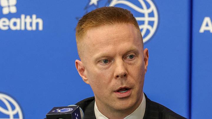 Orlando Magic head coach Sean Sweeney takes media questions during a press conference at AdventHealth Training Center. Orlando Magic head coach Sean Sweeney takes media questions during a press conference at AdventHealth Training Center.