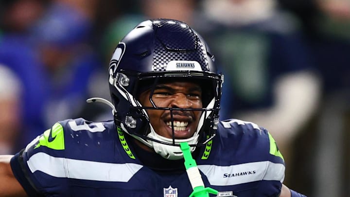 Seattle Seahawks' Nick Emmanwori reacts after a fumble recovery