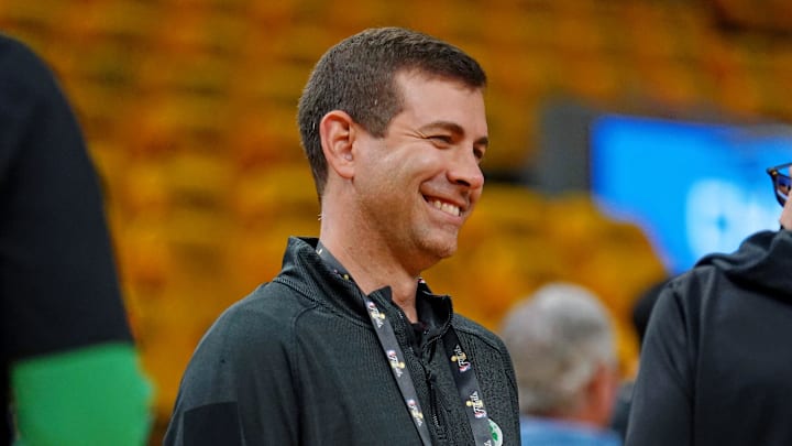 Jun 2, 2022; San Francisco, California, USA; Boston Celtics president of basketball operations Brad Stevens before game one of the 2022 NBA Finals Golden State Warriors at Chase Center. Mandatory Credit: Cary Edmondson-Imagn Images