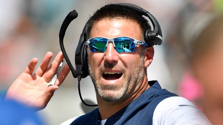 Titans head coach Mike Vrabel reacts to a call on the placement of a punt in the first quarter at TIAA Bank Field Sunday, Sept. 23, 2018, in Nashville, Tenn.

Nas Titans 9 23