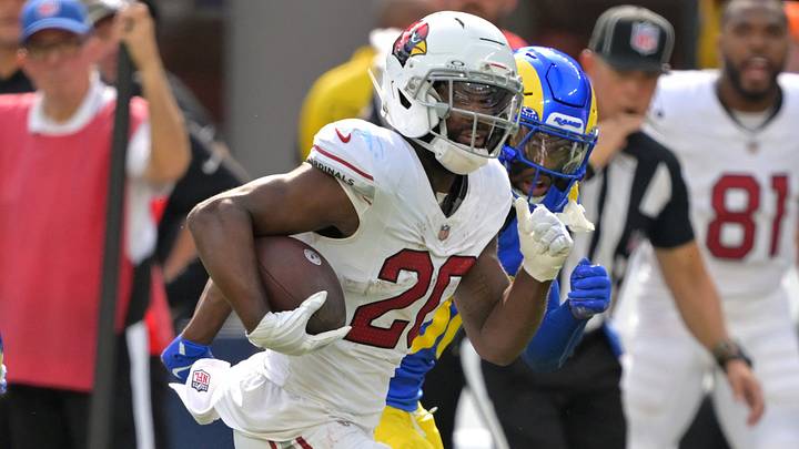 Oct 18, 2026; Inglewood, California, USA; Arizona Cardinals running back Bam Knight (20) carries the ball ahead of Los Angeles Rams cornerback Josh Wallace (30) in the first quarter at SoFi Stadium. Mandatory Credit: Jayne Kamin-Oncea-Imagn Images Oct 18, 2026; Inglewood, California, USA; Arizona Cardinals running back Bam Knight (20) carries the ball ahead of Los Angeles Rams cornerback Josh Wallace (30) in the first quarter at SoFi Stadium. Mandatory Credit: Jayne Kamin-Oncea-Imagn Images