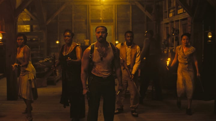 (L-R) JAYME LAWSON as Pearline, WUNMI MOSAKU as Annie, MICHAEL B. JORDAN as Smoke, MILES CATON as Sammie Moore, and LI JUN LI as Grace Chow in Sinners