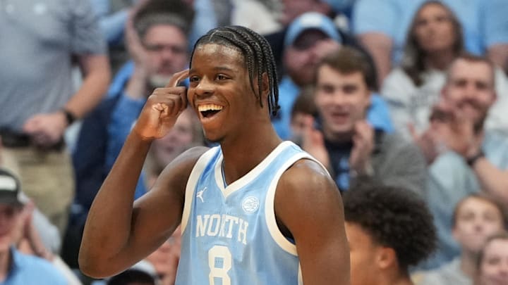 Dec 30, 2025; Chapel Hill, North Carolina, USA; North Carolina Tar Heels forward Caleb Wilson (8) reacts in the first half at Dean E. Smith Center. Mandatory Credit: Bob Donnan-Imagn Images Dec 30, 2025; Chapel Hill, North Carolina, USA; North Carolina Tar Heels forward Caleb Wilson (8) reacts in the first half at Dean E. Smith Center. Mandatory Credit: Bob Donnan-Imagn Images