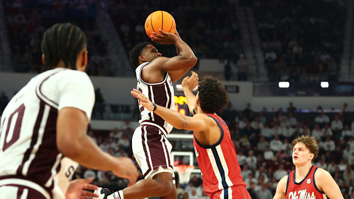 Mississippi State's Josh Hubbard shoots a three-pointer in the second half against Ole Miss on Saturday. 