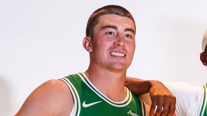 Sep 28, 2026; Boston, MA, USA; Boston Celtics guard Payton Pritchard (11) and guard Mike Conley (45) during media day at Auerbach Center. Mandatory Credit: David Butler II-Imagn Images