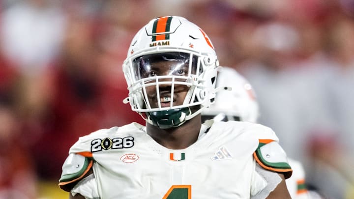 Miami Hurricanes defensive lineman Rueben Bain Jr. (4) against the Indiana Hoosiers during the College Football Playoff 
