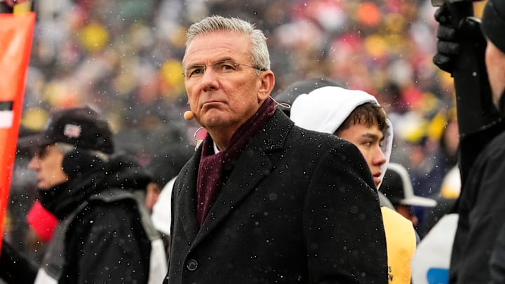Former head coach Urban Meyer watches from the sideline during the NCAA football game between the Michigan Wolverines and the Ohio State Buckeyes at Michigan Stadium in Ann Arbor, Mich. on Nov. 29, 2025. Ohio State won 27-9. Former head coach Urban Meyer watches from the sideline during the NCAA football game between the Michigan Wolverines and the Ohio State Buckeyes at Michigan Stadium in Ann Arbor, Mich. on Nov. 29, 2025. Ohio State won 27-9.