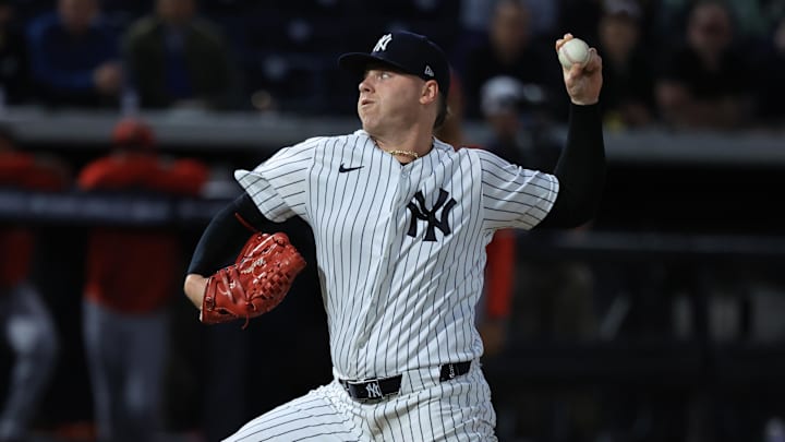 Feb 25, 2026; Tampa, Florida, USA; New York Yankees starting pitcher Ryan Weathers (40) throws a pitch during the first inning against the against the Washington Nationals at George M. Steinbrenner Field. Mandatory Credit: Kim Klement Neitzel-Imagn Images Feb 25, 2026; Tampa, Florida, USA; New York Yankees starting pitcher Ryan Weathers (40) throws a pitch during the first inning against the against the Washington Nationals at George M. Steinbrenner Field. Mandatory Credit: Kim Klement Neitzel-Imagn Images
