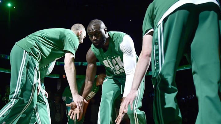 Feb 27, 2026; Boston, Massachusetts, USA; Boston Celtics guard Jaylen Brown (7) is introduced to the crowd prior to a game against the Brooklyn Nets at TD Garden. Mandatory Credit: Bob DeChiara-Imagn Images