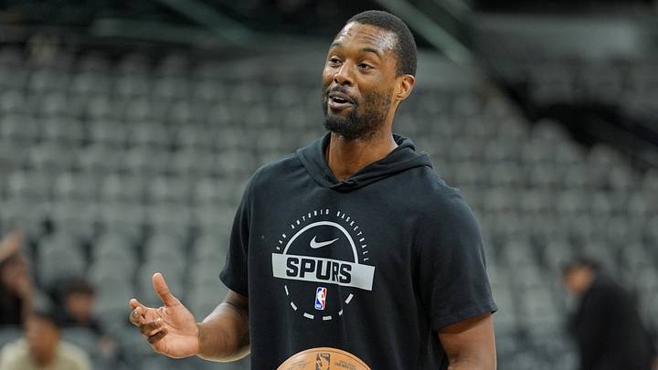 Mar 21, 2026; San Antonio, Texas, USA;  San Antonio Spurs forward Harrison Barnes (40) warms up before the game against the Indiana Pacers at Frost Bank Center. Mandatory Credit: Daniel Dunn-Imagn Images