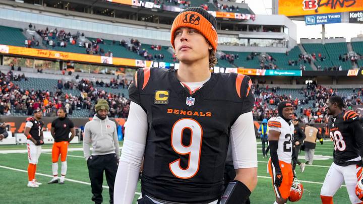 Cincinnati Bengals quarterback Joe Burrow (9) looks for hands to shake after the fourth quarter of the NFL Week 18 game between the Cincinnati Bengals and the Cleveland Browns at Paycor Stadium in Downtown Cincinnati on Sunday, Jan. 4, 2026. The Browns kicked a last second field goal to win 20-18. Cincinnati Bengals quarterback Joe Burrow (9) looks for hands to shake after the fourth quarter of the NFL Week 18 game between the Cincinnati Bengals and the Cleveland Browns at Paycor Stadium in Downtown Cincinnati on Sunday, Jan. 4, 2026. The Browns kicked a last second field goal to win 20-18.