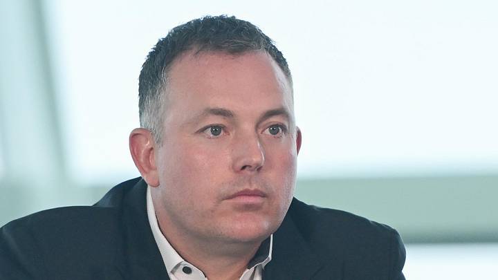 Milwaukee Bucks general manager Jon Horst speaks at a press conference at Milwaukee Art Museum on May 6, 2026.