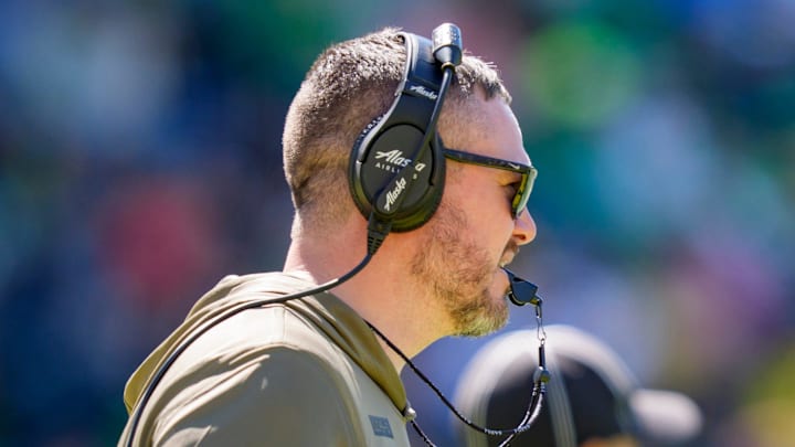Oregon head coach Dan Lanning looks on during the Oregon Ducks annual spring game on April 25, 2026 at Autzen Stadium in Eugene, Oregon.