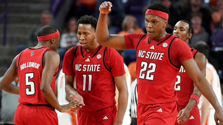 NC State Wolfpack guard Quadir Copeland (11) celebrates after scoring Tuesday, Jan. 20, 2026, during the NCAA men’s basketball game against the Clemson Tigers at Littlejohn Coliseum in Clemson, South Carolina. NC State Wolfpack guard Quadir Copeland (11) celebrates after scoring Tuesday, Jan. 20, 2026, during the NCAA men’s basketball game against the Clemson Tigers at Littlejohn Coliseum in Clemson, South Carolina.