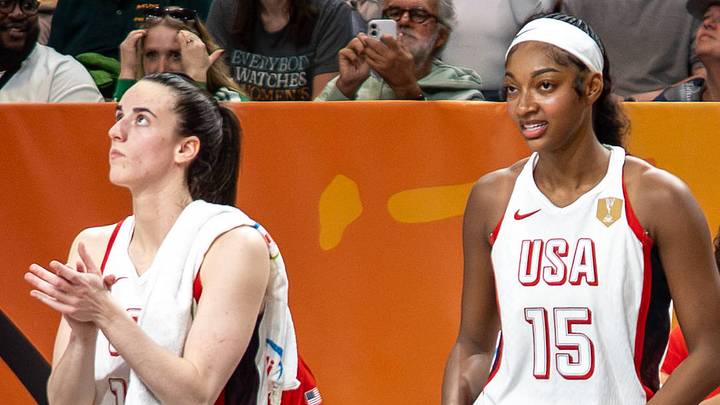 Caitlin Clark and Angel Reese during a FIBA World Cup Game. Caitlin Clark and Angel Reese during a FIBA World Cup Game.