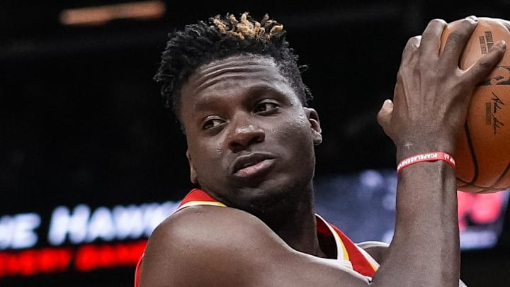 Dec 13, 2021; Atlanta, Georgia, USA; Atlanta Hawks center Clint Capela (15) gets a rebound against the Houston Rockets during the first half at State Farm Arena. Mandatory Credit: Dale Zanine-Imagn Images Dec 13, 2021; Atlanta, Georgia, USA; Atlanta Hawks center Clint Capela (15) gets a rebound against the Houston Rockets during the first half at State Farm Arena. Mandatory Credit: Dale Zanine-Imagn Images