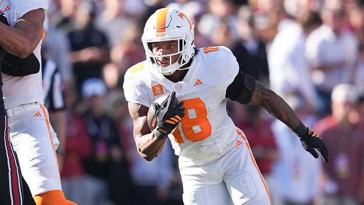 Tennessee running back DeSean Bishop (18) carries the ball during a college football game against South Carolina at Williams-Brice Stadium in Columbia, S.C., on Oct. 24, 2026. Tennessee running back DeSean Bishop (18) carries the ball during a college football game against South Carolina at Williams-Brice Stadium in Columbia, S.C., on Oct. 24, 2026.