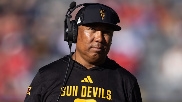 Nov 30, 2024; Tucson, Arizona, USA; Arizona State Sun Devils wide receivers coach Hines Ward against the Arizona Wildcats during the Territorial Cup at Arizona Stadium. Mandatory Credit: Mark J. Rebilas-Imagn Images