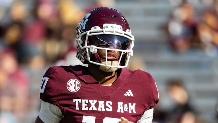 Texas A&M Aggies quarterback Marcel Reed (10) before a game against the Samford Bulldogs at Kyle Field. Mandatory Credit: Joseph Buvid-Imagn Images Texas A&M Aggies quarterback Marcel Reed (10) before a game against the Samford Bulldogs at Kyle Field. Mandatory Credit: Joseph Buvid-Imagn Images