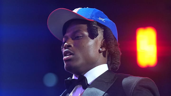 Apr 23, 2026; Pittsburgh, PA, USA; Ohio State Buckeyes linebacker Arvell Reese is selected by the New York Giants as the number five pick during the 2026 NFL Draft at Acrisure Stadium.  