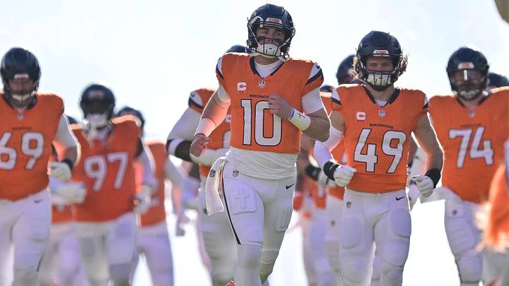 DENVER, CO - JANUARY 17: Denver Broncos quarterback Bo Nix (10) leads his team onto the field before the AFC Divisional Round game against the Buffalo Bills at Empower Field at Mile High on January 17, 2026 in Denver, Colorado. DENVER, CO - JANUARY 17: Denver Broncos quarterback Bo Nix (10) leads his team onto the field before the AFC Divisional Round game against the Buffalo Bills at Empower Field at Mile High on January 17, 2026 in Denver, Colorado.
