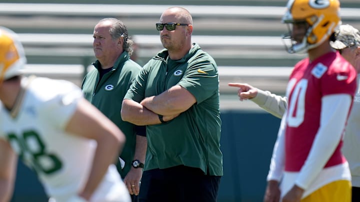 Green Bay Packers offensive coordinator Adam Stenavich is shown during organized team activities Wednesday, May 29, 2024 in Green Bay, Wisconsin.