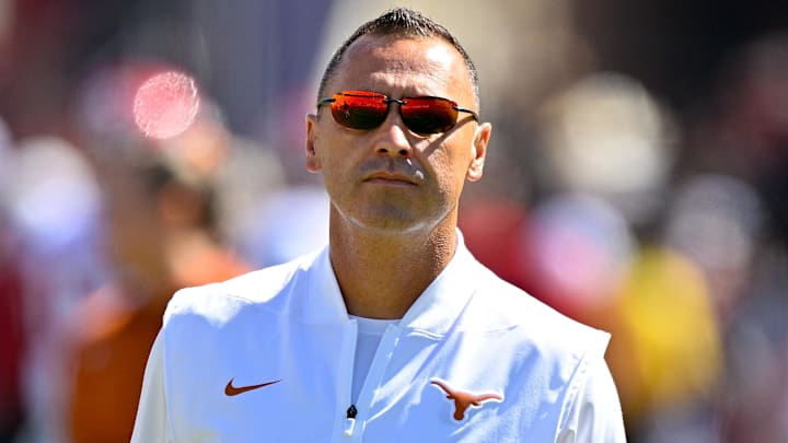 Texas Longhorns head coach Steve Sarkisian looks on before the game against the Oklahoma Sooners at Cotton Bowl. 