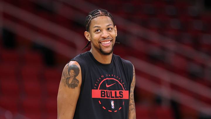 Jan 13, 2026; Houston, Texas, USA; Chicago Bulls forward Dalen Terry (7) warms up before the game against the Houston Rockets at Toyota Center. Mandatory Credit: Troy Taormina-Imagn Images