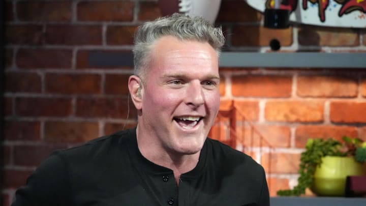 Pat McAfee on the Pat McAfee Show set at the Super Bowl LX media center