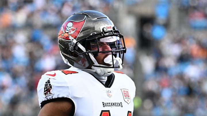 Tampa Bay Buccaneers running back Sean Tucker (44) on the field in the third quarter at Bank of America Stadium.