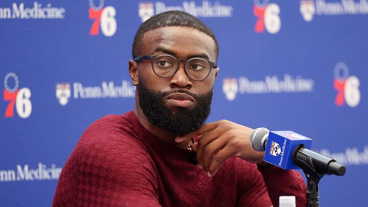 Philadelphia 76ers guard Jaylen Brown speaks with the media during his introductory press conference at the Francis J. Myers Recreation Center. Mandatory Credit: Bill Streicher-Imagn Images Philadelphia 76ers guard Jaylen Brown speaks with the media during his introductory press conference at the Francis J. Myers Recreation Center. Mandatory Credit: Bill Streicher-Imagn Images