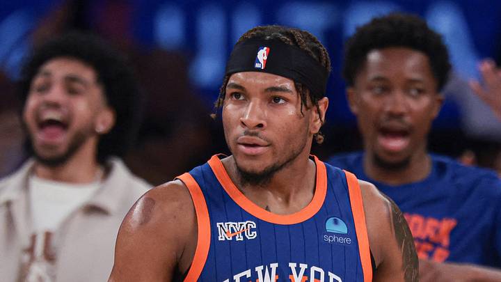 May 14, 2024; New York, New York, USA; New York Knicks guard Miles McBride (2) reacts after a basket during the first half during game five of the second round for the 2024 NBA playoffs against the Indiana Pacers at Madison Square Garden. Mandatory Credit: Vincent Carchietta-USA TODAY Sports May 14, 2024; New York, New York, USA; New York Knicks guard Miles McBride (2) reacts after a basket during the first half during game five of the second round for the 2024 NBA playoffs against the Indiana Pacers at Madison Square Garden. Mandatory Credit: Vincent Carchietta-USA TODAY Sports
