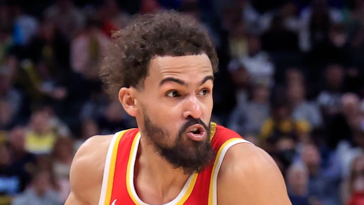 Trae Young #11 of the Atlanta Hawks drives against the Indiana Pacers.