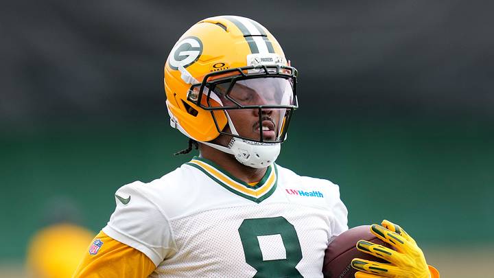 Josh Jacobs #8 of the Green Bay Packers participates in drills during the Green Bay Packers mandatory minicamp Josh Jacobs #8 of the Green Bay Packers participates in drills during the Green Bay Packers mandatory minicamp