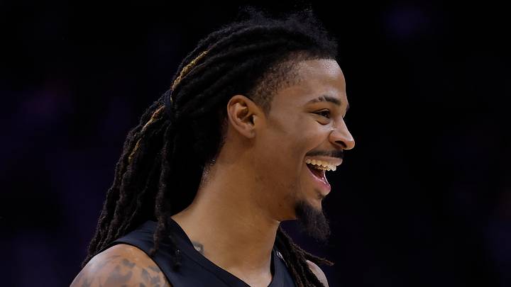 Oct 13, 2026; Sacramento, California, USA; Portland Trail Blazers guard Ja Morant (1) smiles after a play against the Sacramento Kings during the second quarter at Golden 1 Center. Mandatory Credit: Kelley L Cox-Imagn Images