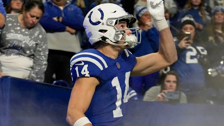 Indianapolis Colts wide receiver Alec Pierce (14) takes the field Sunday, Jan. 5, 2025, before a game against the Jacksonville Jaguars at Lucas Oil Stadium in Indianapolis. Indianapolis Colts wide receiver Alec Pierce (14) takes the field Sunday, Jan. 5, 2025, before a game against the Jacksonville Jaguars at Lucas Oil Stadium in Indianapolis.