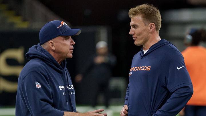 Denver Broncos head coach Sean Payton and Denver Broncos quarterback Bo Nix (10) Denver Broncos head coach Sean Payton and Denver Broncos quarterback Bo Nix (10)