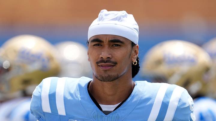 May 2, 2026; Pasadena, CA, USA; UCLA Bruins quarterback Nico Iamaleava (9) reacts during the spring game at Rose Bowl. May 2, 2026; Pasadena, CA, USA; UCLA Bruins quarterback Nico Iamaleava (9) reacts during the spring game at Rose Bowl.