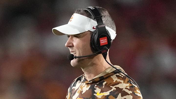 Sep 12, 2026; Los Angeles, California, USA; Southern California Trojans head coach Lincoln Riley watches against the Louisiana Ragin' Cajuns in the first half at United Airlines Field at Los Angeles Memorial Coliseum. Mandatory Credit: Kirby Lee-Imagn Images Sep 12, 2026; Los Angeles, California, USA; Southern California Trojans head coach Lincoln Riley watches against the Louisiana Ragin' Cajuns in the first half at United Airlines Field at Los Angeles Memorial Coliseum. Mandatory Credit: Kirby Lee-Imagn Images