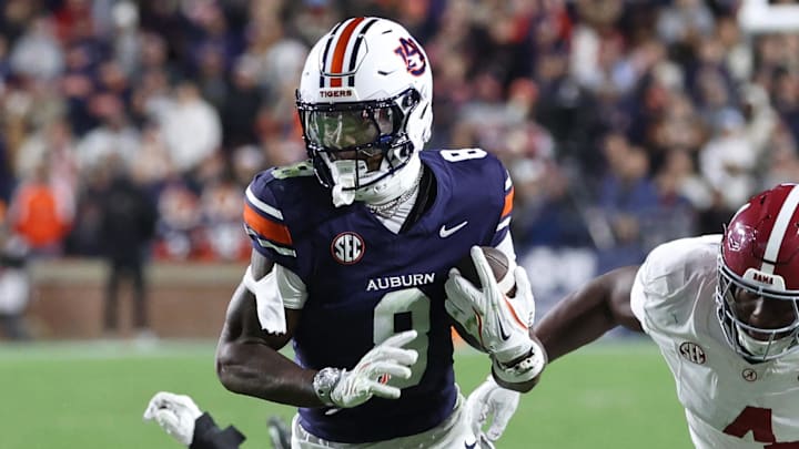 Auburn Tigers wide receiver Cam Coleman carries the ball during the second half against the Alabama Crimson Tide at Jordan-Hare Stadium.