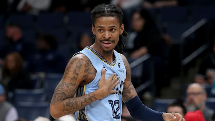 Memphis Grizzlies guard Ja Morant (12) reacts  (Mandatory Credit: Petre Thomas-Imagn Images)