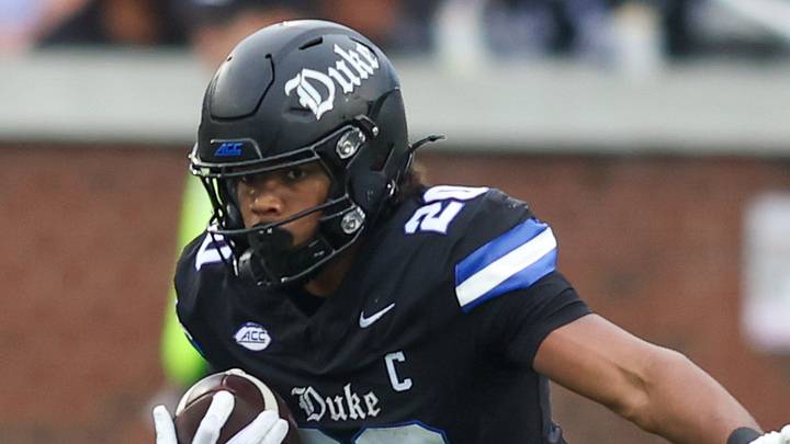 Oct 10, 2026; Atlanta, Georgia, USA; Duke Blue Devils running back Nate Sheppard (20) runs the ball against the Georgia Tech Yellow Jackets in the second quarter at Bobby Dodd Stadium at Hyundai Field. Mandatory Credit: Brett Davis-Imagn Images