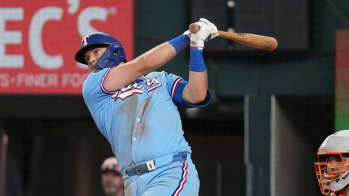 Texas Rangers third baseman Josh Jung. Credit: Raymond Carlin III-Imagn Images