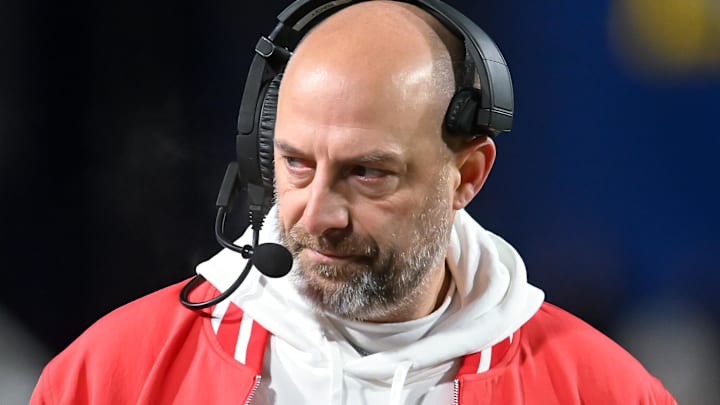 Kansas City Chiefs offensive coordinator Matt Nagy on the sidelines in the second half of a 2024 AFC divisional round game against the Buffalo Bills at Highmark Stadium. 