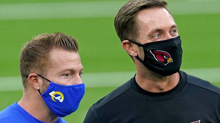 Los Angeles Rams head coach Sean McVay (L) talks with Arizona Cardinals head coach Kliff Kingsbury (R). Mandatory Credit: Kirby Lee-Imagn Images Los Angeles Rams head coach Sean McVay (L) talks with Arizona Cardinals head coach Kliff Kingsbury (R). Mandatory Credit: Kirby Lee-Imagn Images